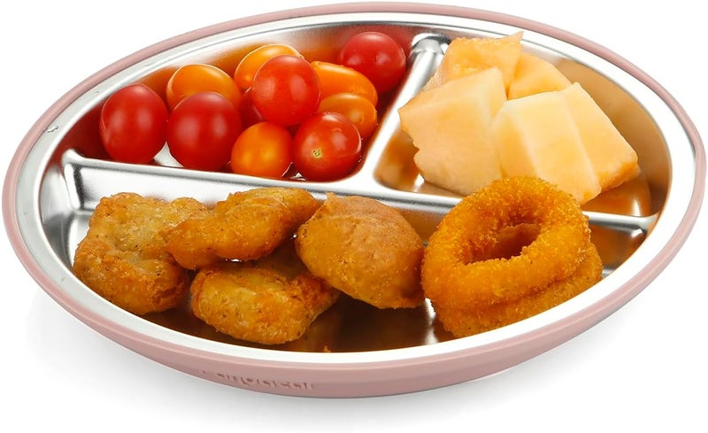 PandaEar 2 Pack Stainless Steel Baby Suction Plates & 2 Pack Spoons and Forks Set, Toddler Utensils Baby Feeding Set, Divided Plates for Baby Led Weaning Supplies, BPA-Free (Pink) - Image 5